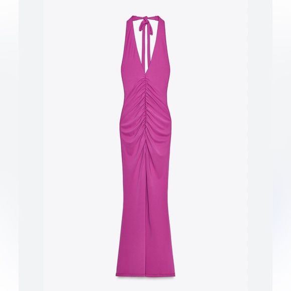 Zara Dresses & Skirts - Zara Ruched Halter Dress Small Pink Blogger Fav